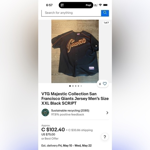 Vintage Majestic Collection San Francisco Giants Jersey Men- L Black SCRIPT - Picture 2 of 6